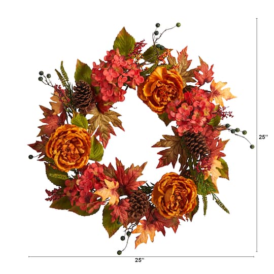25" Ranunculus, Hydrangea & Berries Autumn Artificial Wreath
